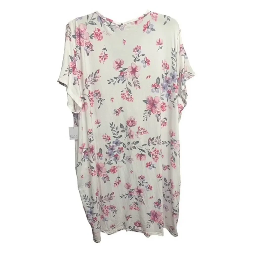 Croft & Barrow 4X Nightgown Ivory Whisper Luxe Pink Floral Pockets Sleep Shirt